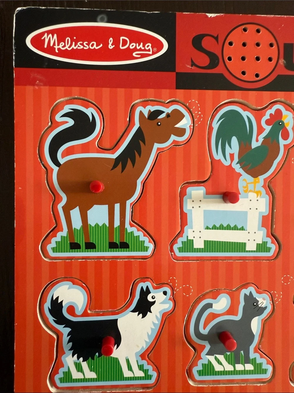 Melissa & Doug Red and Orange Farm Animal Sound Puzzle